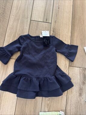 Janie and Jack Navy Ruffle Dress with Floral Accent
